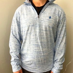 Izod Blue/White Quarter Zip Pullover, Size Medium